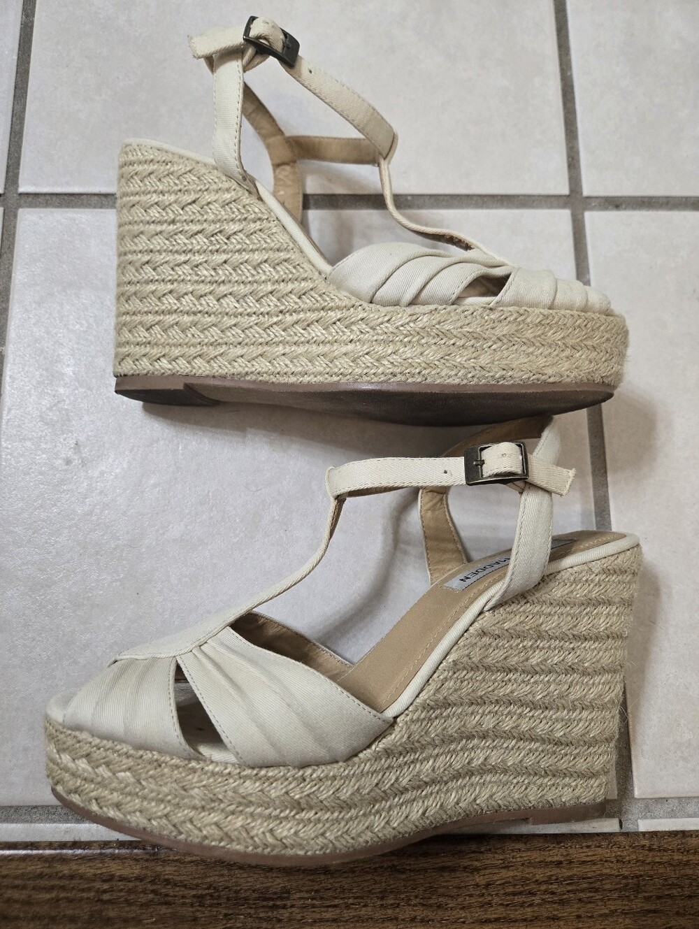 Steve Madden Cream Espadrille Platform Wedge Sandals